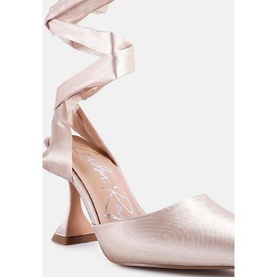 London Rag Women's Fonda Spool Heel Tie Up Satin Sandals