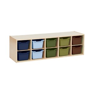ECR4Kids Streamline 10 Cubby Tray Cabinet with 10 Scoop Front Storage Bins, 2x5, Natural - 1 of 4