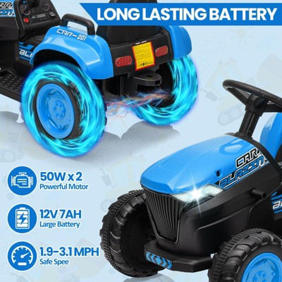 Blue 12V Ride-On Tractor with Detachable Trailer