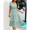 Coolmee Women Smocked High Waist Cross V Neck Ruffled Short Sleeve Layered Midi Dress - 2 of 4