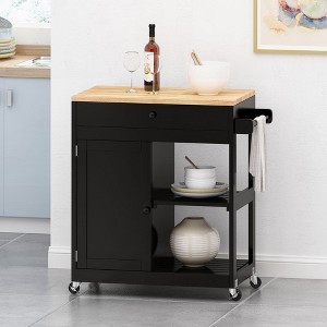 Rolling Kitchen Island, Mobile Kitchen Island With Wheels, 2 Shelves, Long Drawer, Rubber Wood Countertop, Mobile Kitchen Storage Islands - 1 of 4