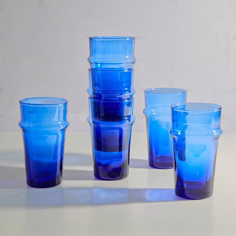 11oz Moroccan Beldi Handblown Drinking Glass Blue - Verve Culture - image 1 of 3