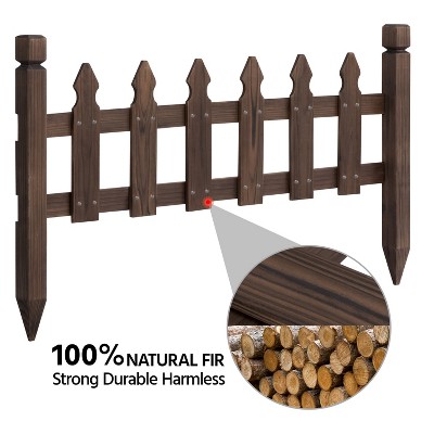 Rustic Dark Brown Fir Wood Garden Picket Fence Set