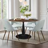 Harold+Edwin 5-Piece Walnut Foil  Round Top Pedestal Dining Table Set with 4 Upholstered Chairs Walnut Legs -The Pop Maison