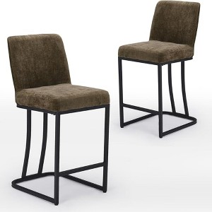 Infurnic Accent Chairs, Modern Upholstered Chairs Set with Sturdy Legs, Comfortable High Stool for Kitchen and Dining Room, Green, 15.5"*17.5"*35" - 1 of 4