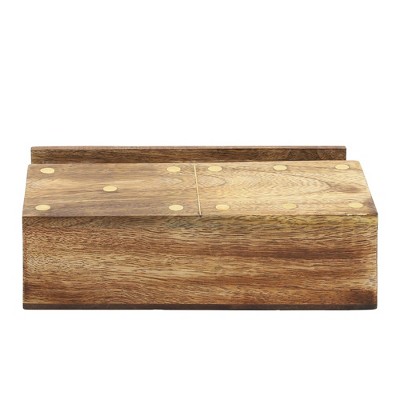 Brown Mango Wood and Brass Dominoes Set with Storage Box