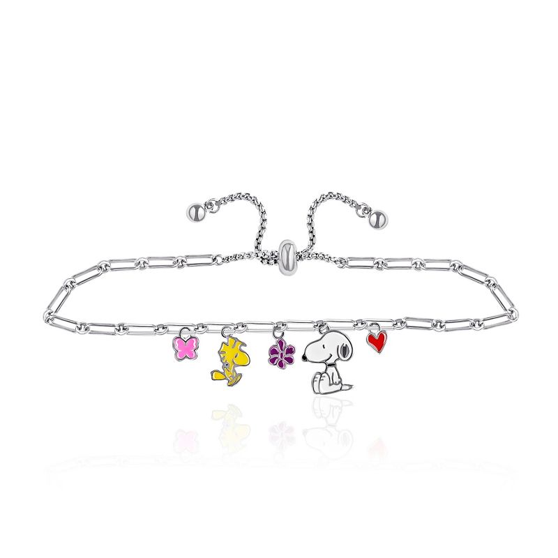 Peanuts Snoopy Enamel Charm Woodstock, Flowers, Heart Lariat Paper Clip Chain Bracelet, 2 of 4