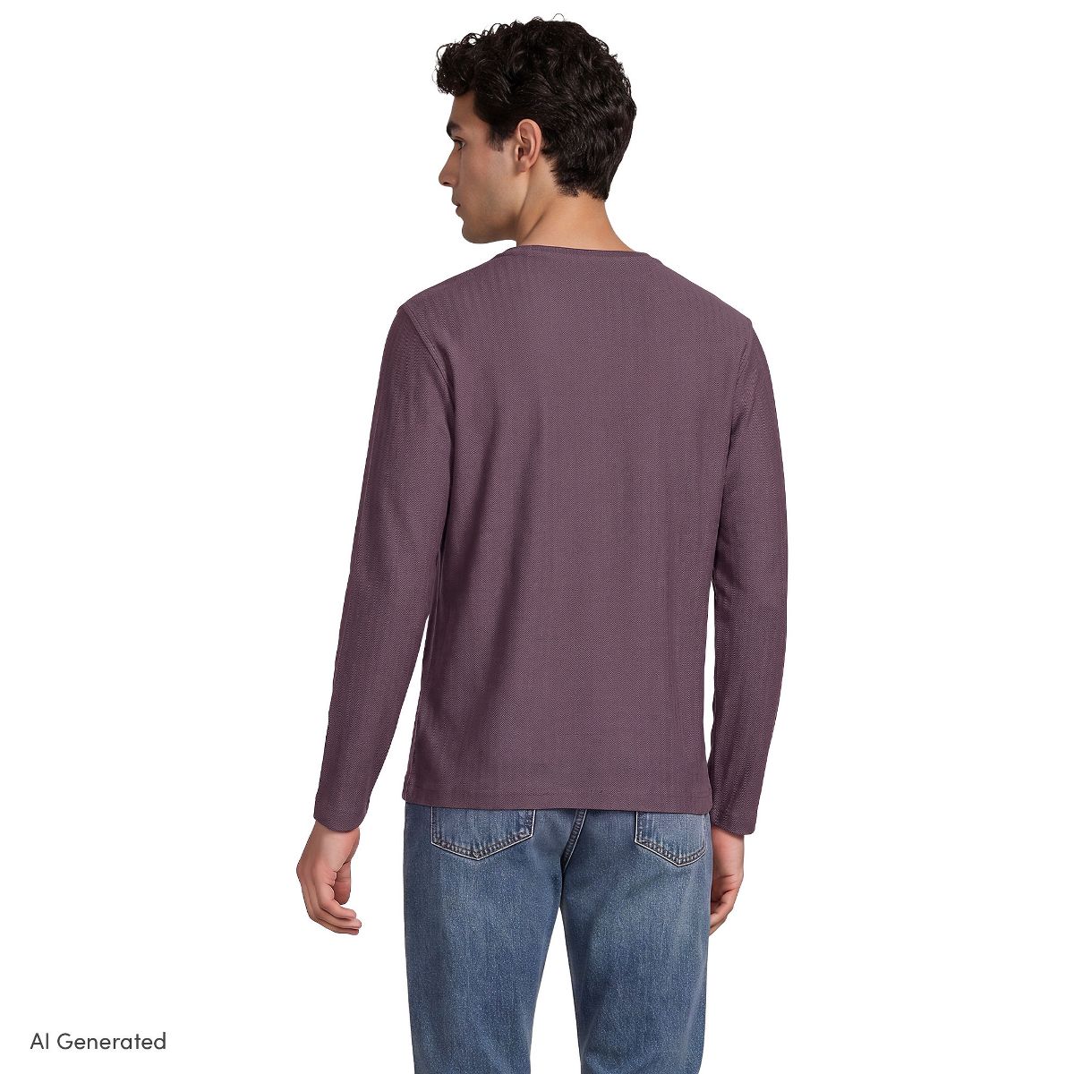 Lands' End Men's Long Sleeve Textured Herringbone Henley - thumbnail 2