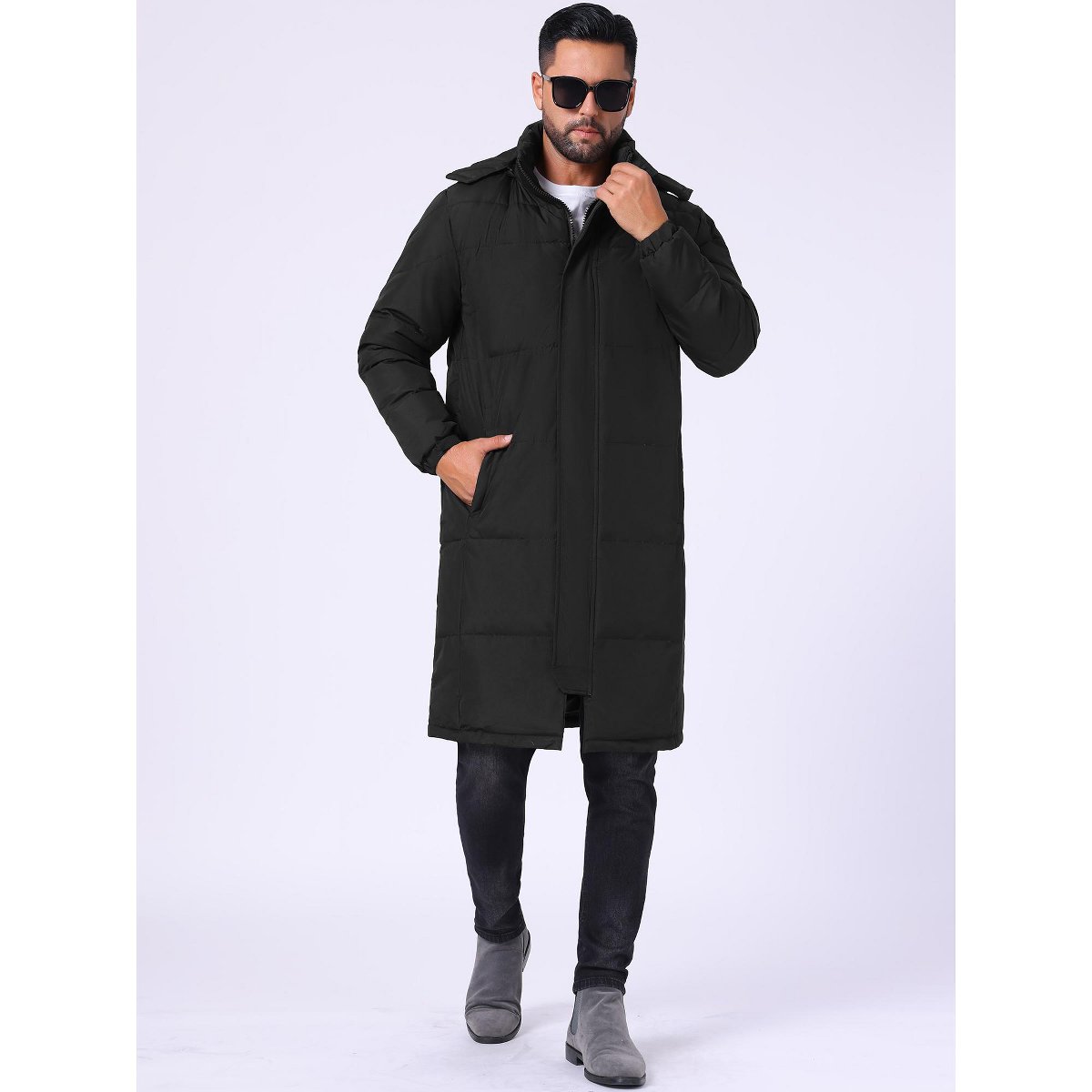 Мужские куртки INSPIRE CHIC Men's Winter Full-Zip Winter Detachable Hooded Quilted Padded Puffer Jacket Small Black — фото 2
