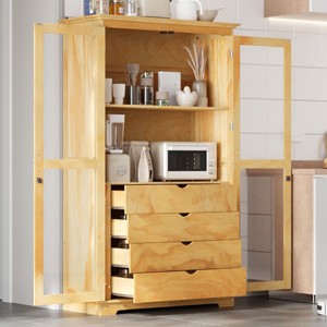 75" Kitchen Storage Cabinet with Glass Doors 4 Built-in Drawers Storage Pantry Display Cabinet for Living Room, Dining Room,Office-Tanpinhause - 1 of 4