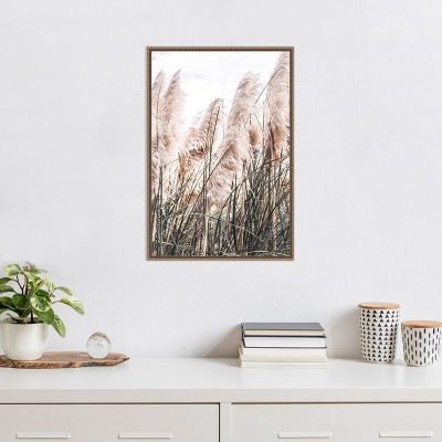 Pampas Grass Sepia Photography Canvas with Beaded Bronze Frame