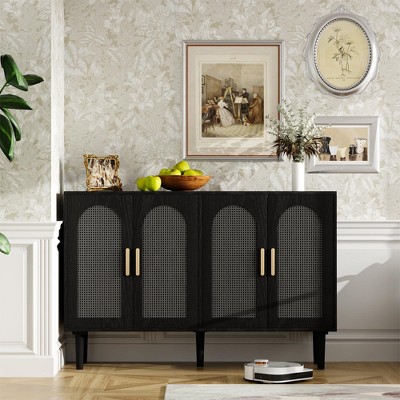 Sevobal Decorative Storage Cabinets TV Stand, Mid-Century Modern Four Door Cabinet Storage for Living Room Bedroom, Dark Brown 59.1*13.8*17.7