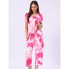 cheibear Women's Pajama Set Tie Dye Short Sleeve Capri Pants Lounge Sets with Pockets - 3 of 4