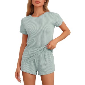 INSPIRE CHIC Women's Pajamas Short Sleeves Tops and Elastic Waist Shorts Tracksuit Casual Lounge Sets - 1 of 4