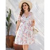 Plus Size Women's V Neck Short Sleeve Dress with Belt Flowy Casual Summer Day Dress - 3 of 4