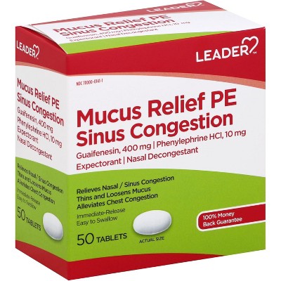 Leader Mucus Relief PE Sinus Congestion Tablets for Sinus and Chest ...