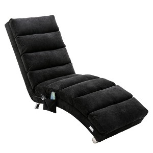 Gulches Linen Massage Chaise Lounge Ergonomic Tufted High Density Foam Side Storage Pocket Easy Assembly For Office Living Room Bedroom Black - 1 of 4