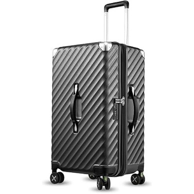 LUGGEX Trunk Medium 26 Inch Trunk Luggage with Spinner Wheels, Deep Capacity, Expandable, Shock Absorbing Wheels, Charcoal Metallic