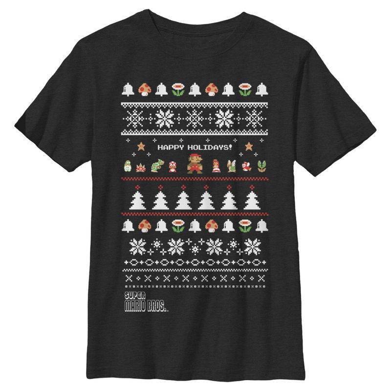 Boy's Nintendo Ugly Christmas Super Mario Happy Holidays T-Shirt, 1 of 5
