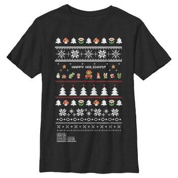 Boy's Nintendo Ugly Christmas Super Mario Happy Holidays T-Shirt
