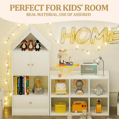 House-Shaped Kids Bookshelf with Open Shelves and Cabinet, Sturdy MDF Organizer for Playroom or Bedroom Storage-3irtyhousy