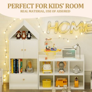 House-Shaped Kids Bookshelf with Open Shelves and Cabinet, Sturdy MDF Organizer for Playroom or Bedroom Storage-3irtyhousy - 1 of 4