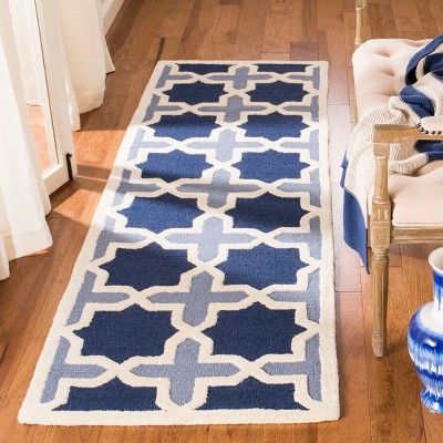 Ivory and Blue Geometric Hand-Tufted Wool Area Rug