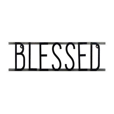 17" x 5" Blessed Decorative Metal Wall Sign Black - Prinz