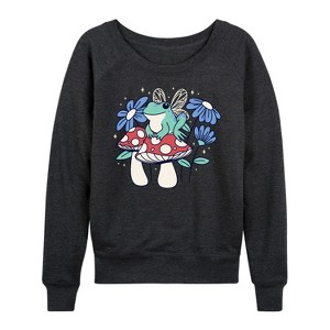 Women's - Instant Message - Fairy Frog Lightweight French Terry Wide Neck Long Sleeve Graphic Shirt - 1 of 4