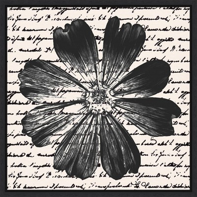 Inky Floral IV Black and White Abstract Canvas Print with Floater Frame