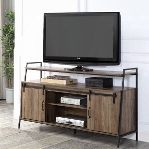 60" TV Stand with Sliding Barn Door, Industrial Metal Frame and 2 Shelves for Living Room and Bedroom - 1 of 4