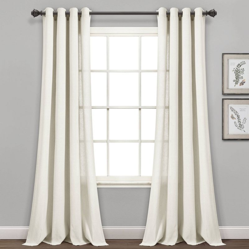 Set of 2 (84"x52") Faux Linen Grommet Window Curtain Panels - Lush Décor, 1 of 8