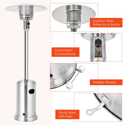 Silver Stainless Steel Propane Patio Heater with Wheels