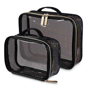 Byootique Set of 2 Clear Makeup Bag Cosmetic Organizer Travel Toiletry Pouch Handle Zipper for Makeup Artist Black - 1 of 4