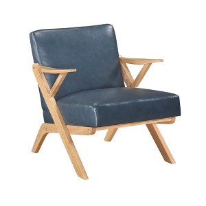 Faux Leather Upholstery Solid Rubberwood Accent Chair with Dacron Foam, Attached Cushions and Brown Finish Frame - 1 of 4