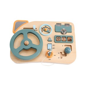 Topteng Car Busy Board, 10-in-1 Wooden Sensory Board with Steering Wheel - 1 of 4