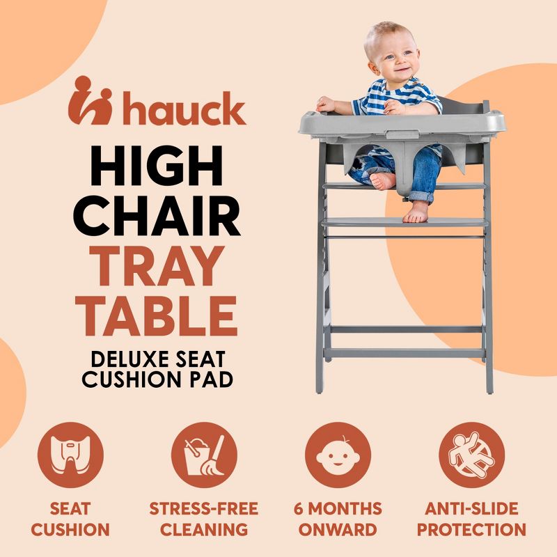 hauck High Chair Tray Table with Cup Holder and Deluxe Seat Cushion Pad, Grey for Wooden AlphaPlus and BetaPlus Wooden High Chair, 2 of 7