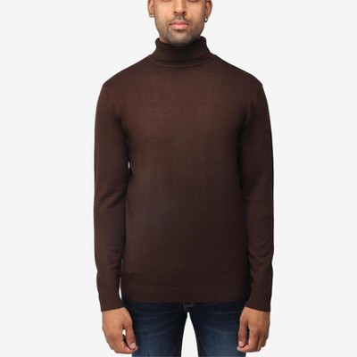 Men's Dark brown cotton and silk mock turtleneck pullover