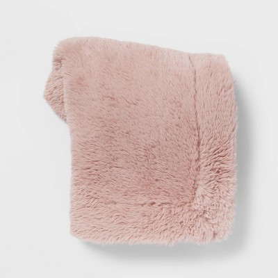 Long Faux Fur Throw Blanket Blush Threshold