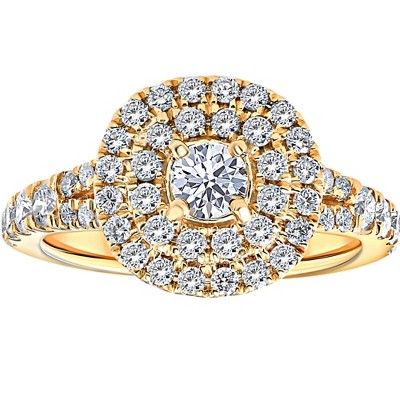 Pompeii3 1 Ct TW Diamond Cushion Halo Engagement Ring in Yellow Gold