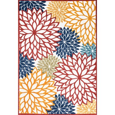 Minori Cream Red Blue Floral Synthetic Indoor Outdoor Rug