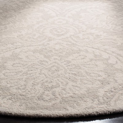 Handmade Floral Elegance Silver/Ivory Wool Round Rug