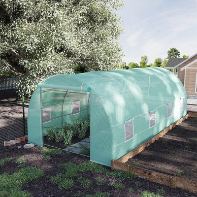 Large Green Steel Frame Walk-In Tunnel Greenhouse with Roll-Up Windows