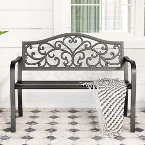 Captiva Designs Two Seat Cast Steel Garden Bench - Choose Between Apple Back or Butterfly Back Designs - 1 of 4