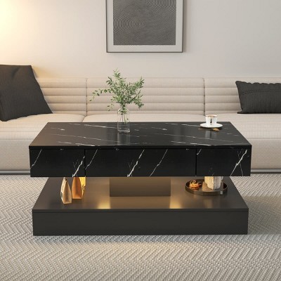 Modern LED Coffee Table with Storage Drawer and Remote-Control RGB Lights, Living Room Center Table for Home or Office-Tanpinhause