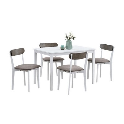 Royal Hampton 5 Piece Dining Table Set with 4 Chairs, Brown Linen, White Wood
