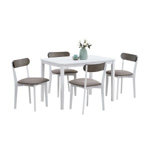 Royal Hampton 5 Piece Dining Table Set with 4 Chairs, Brown Linen, White Wood - 1 of 4