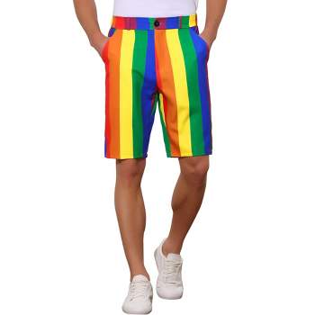Lars Amadeus Men's Summer Casual Flat Front Rainbow Striped Printed Shorts