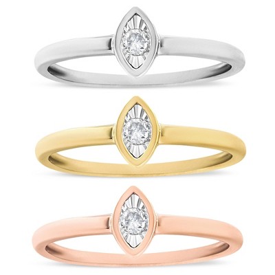 14K Gold Over Silver 1/6 Ctw Diamond Marquise Shape Stackable Promise Ring Set
