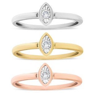 14K Gold Over Silver 1/6 Ctw Diamond Marquise Shape Stackable Promise Ring Set - 1 of 4